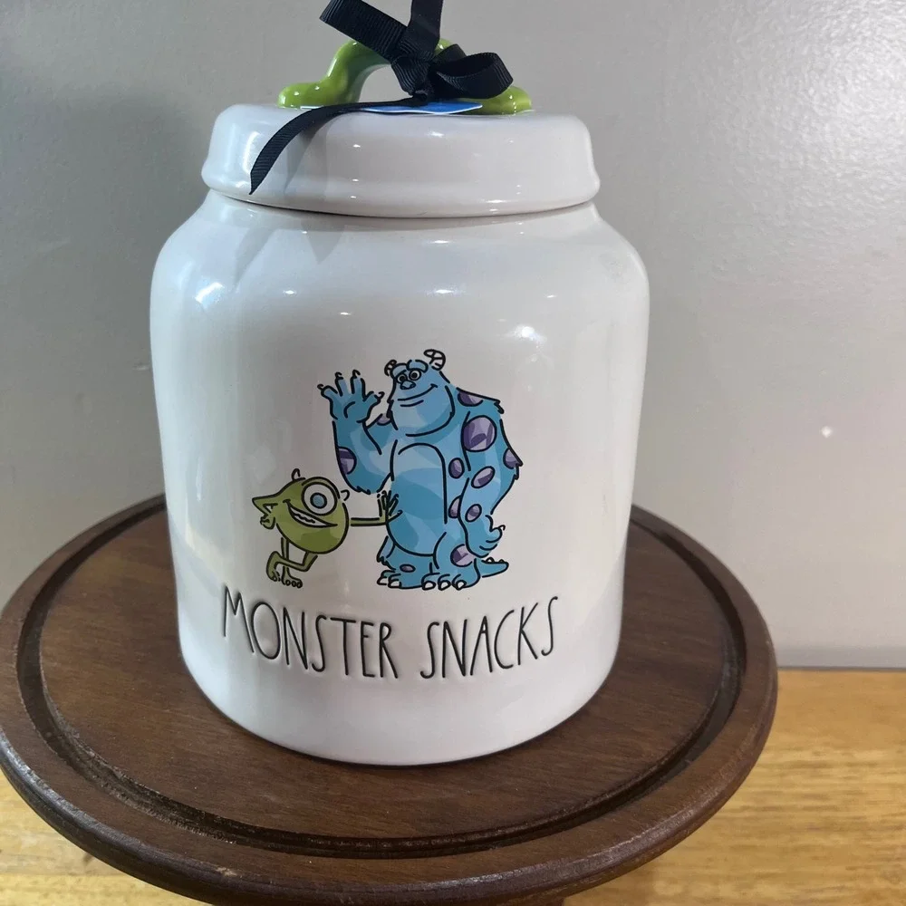 Rae Dunn Monsters Inc Mike Sulley Cookie Jar White Monster Snacks Canister